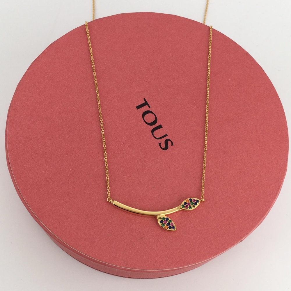 Gold Necklace with Multicolor Leaf Accents